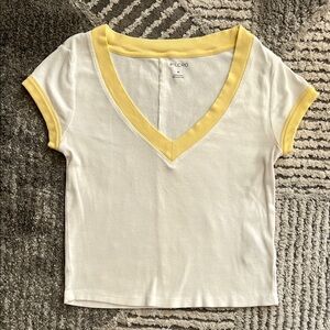 Pilcro Women's Cream and Yellow V-Neck Top